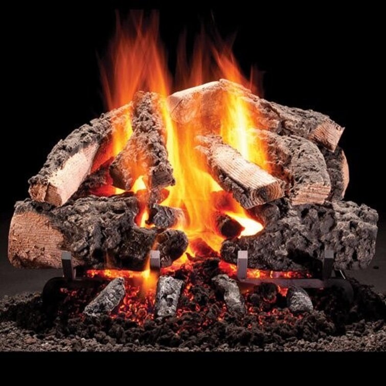 Vented Design Log Set 24-Inch 7-Pcs Natural Gas Decorative Fireplace Cement Logs 
