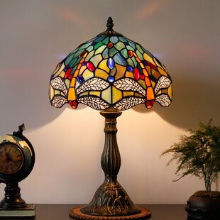 Stained Glass Handcrafted Dragonfly Turtleback Banker's Lamp Table Desk Lamp 