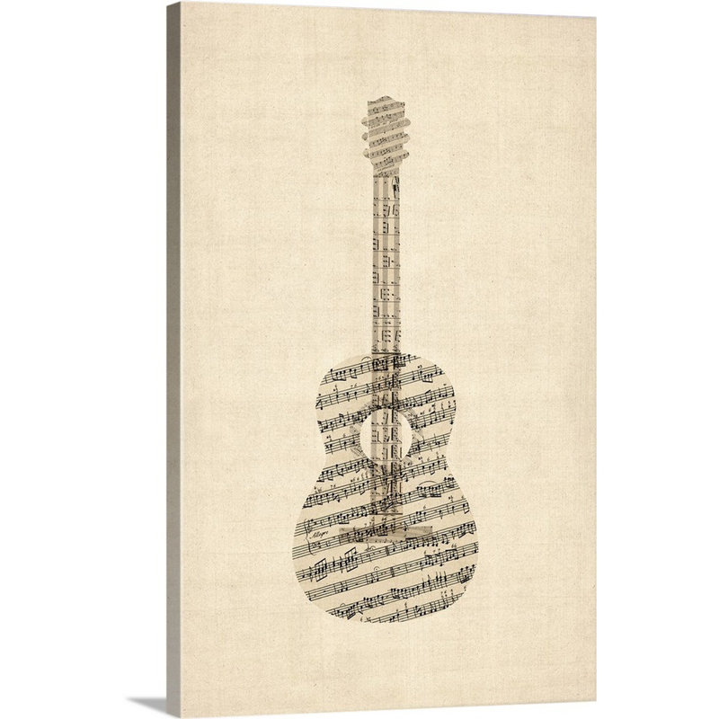 Great Big Canvas Acoustic Guitar Old Sheet Music By Michael