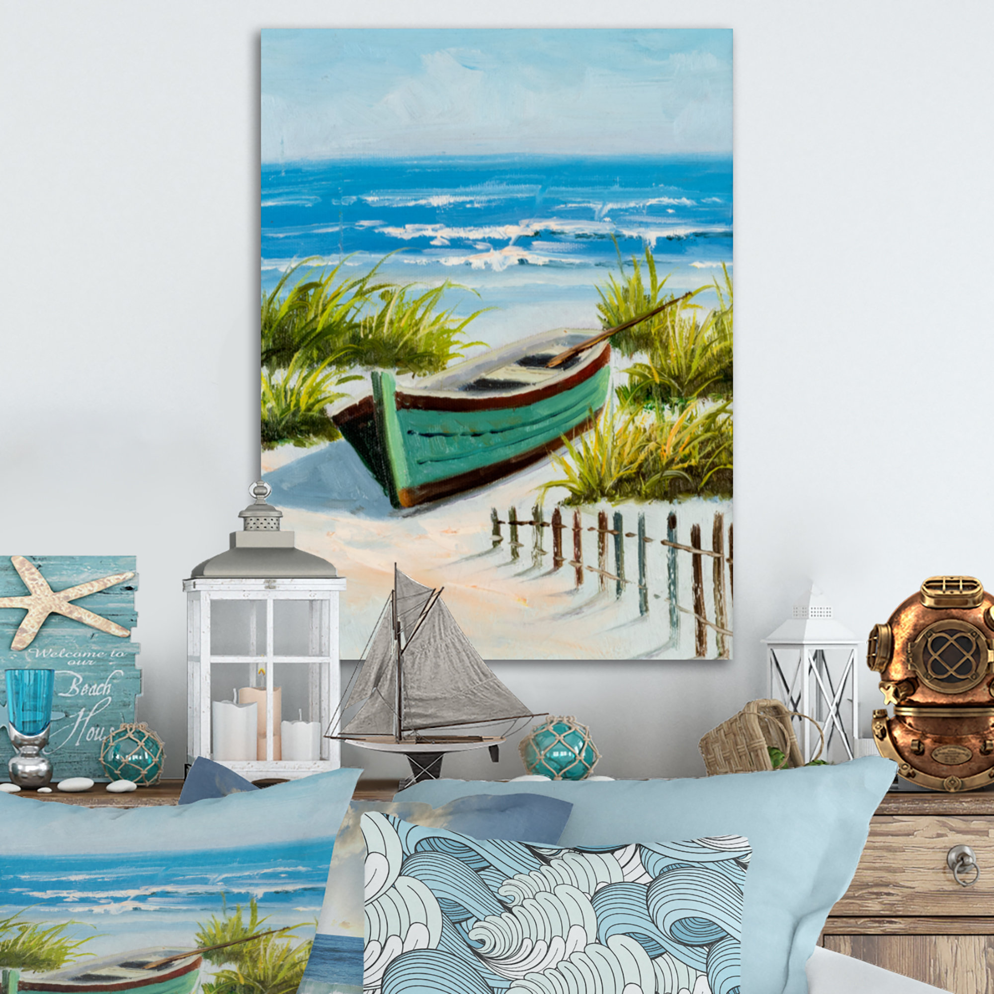 Breakwater Bay Beach Scene With Litte Rowboat Beach Scene With Litte ...