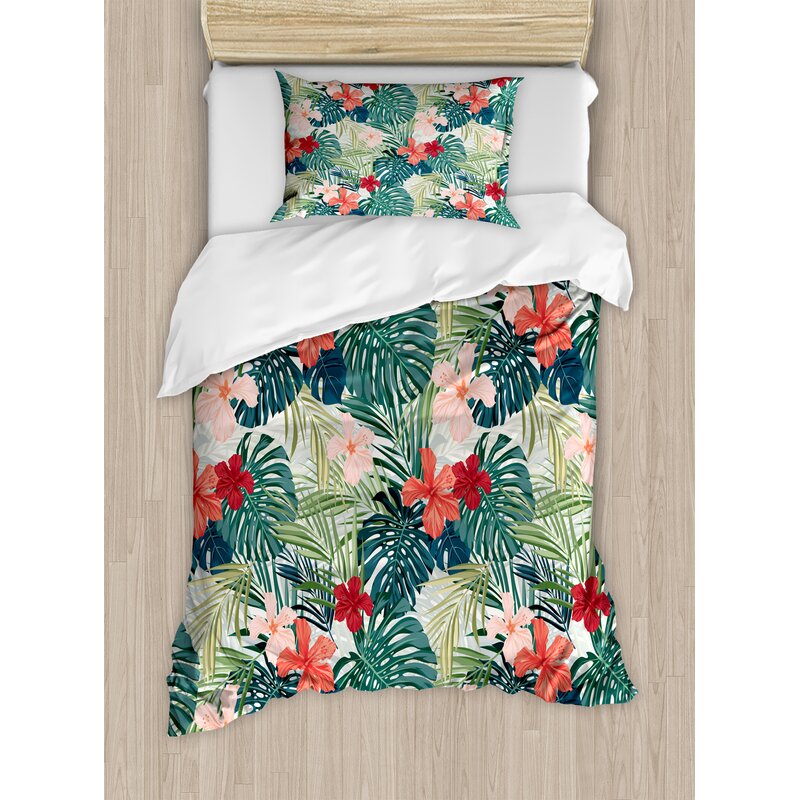 Ambesonne Leaf Summer Beach Holiday Themed Hibiscus Plumeria Crepe