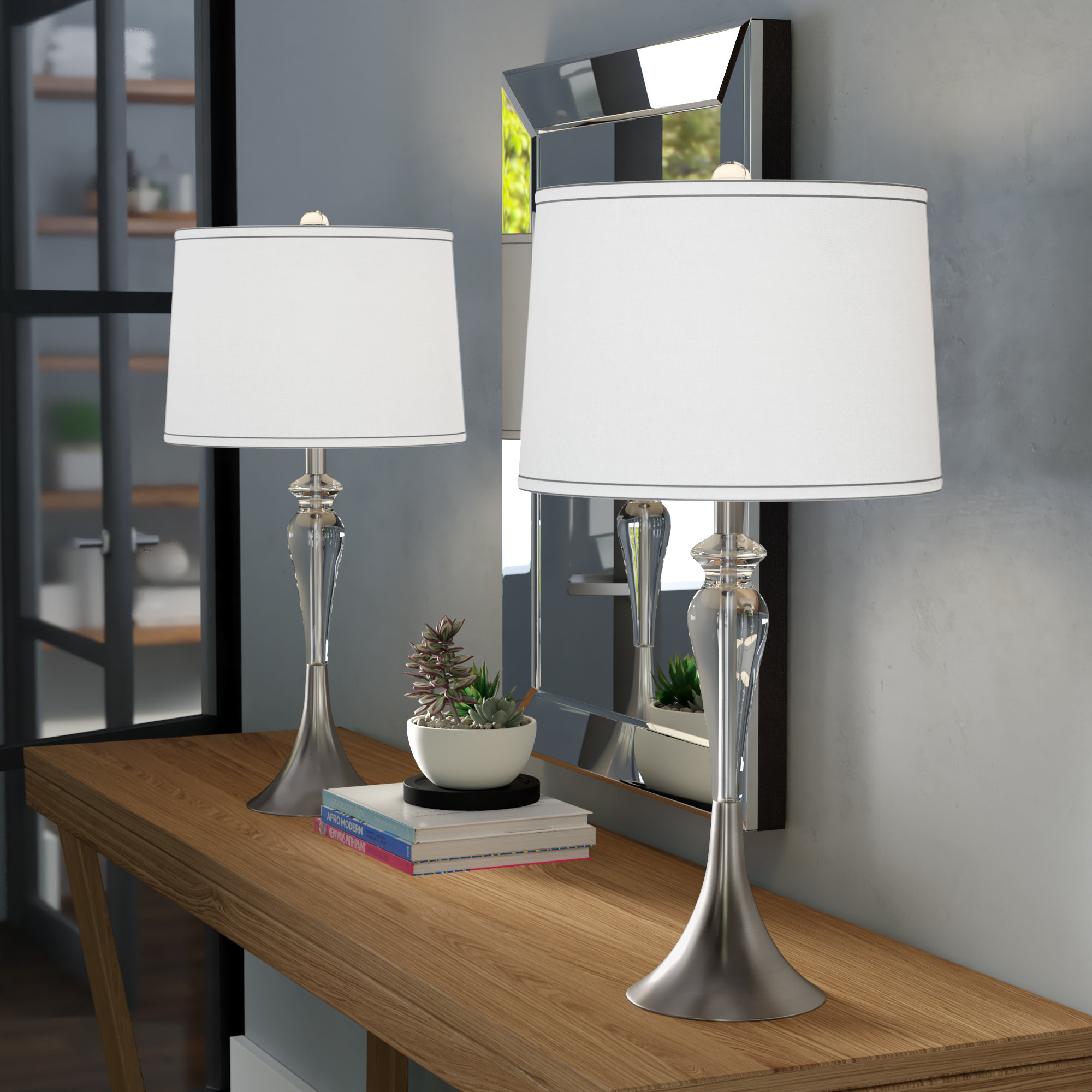 brushed nickel table lamps set of 2