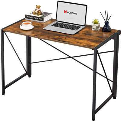 Folding Desk No Assembly Foldable Desk 39” Small Desk For Small Spaces Writing Desk, Rustic Walnut