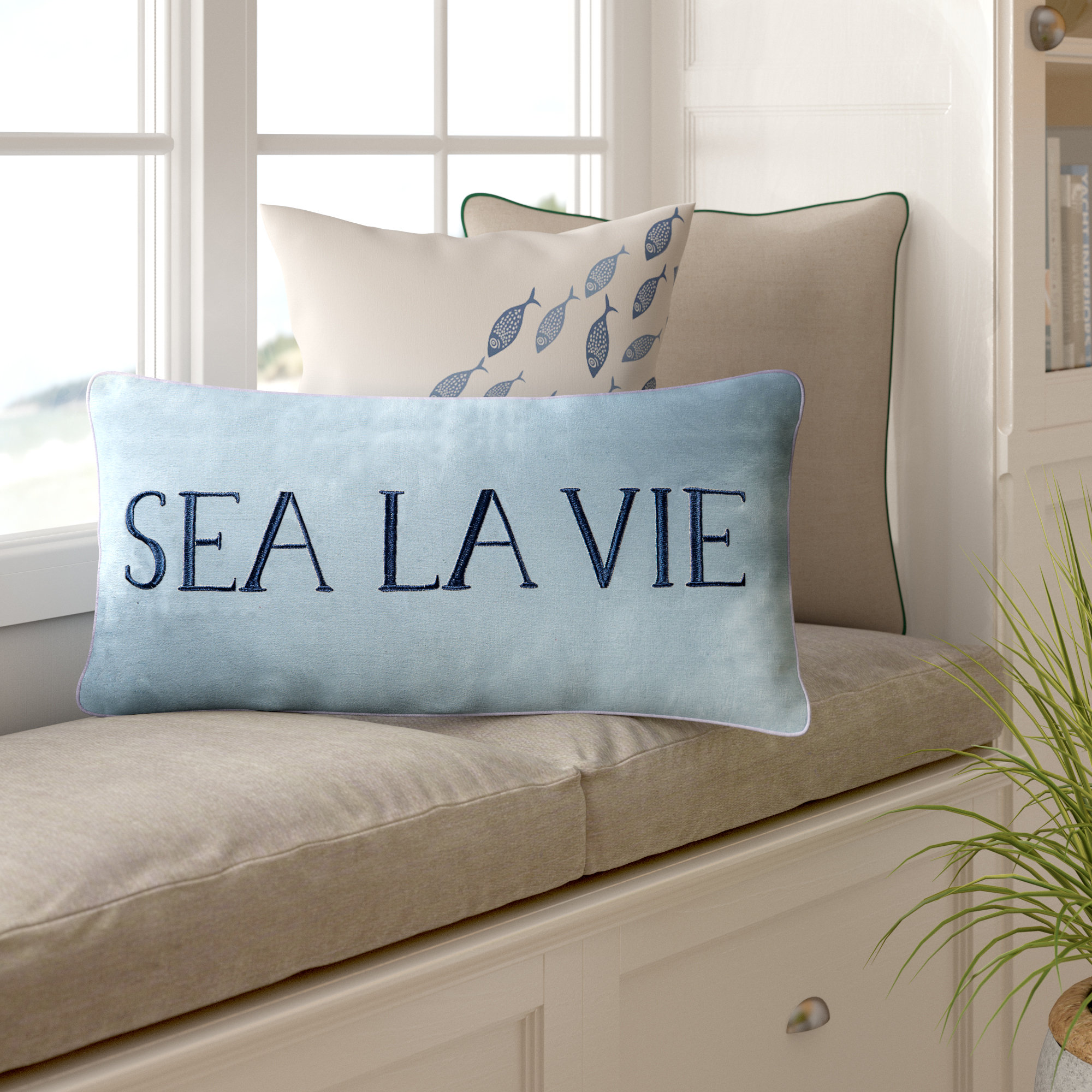 Beachcrest Home Arabelle Sea La Vie Coastal Cotton Lumbar Pillow