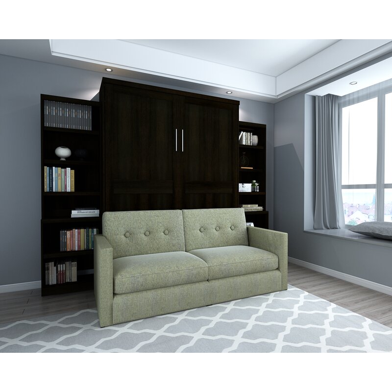 Roomandloft Brentwood Queen Sofa Murphy Bed With Two Open Bookcases