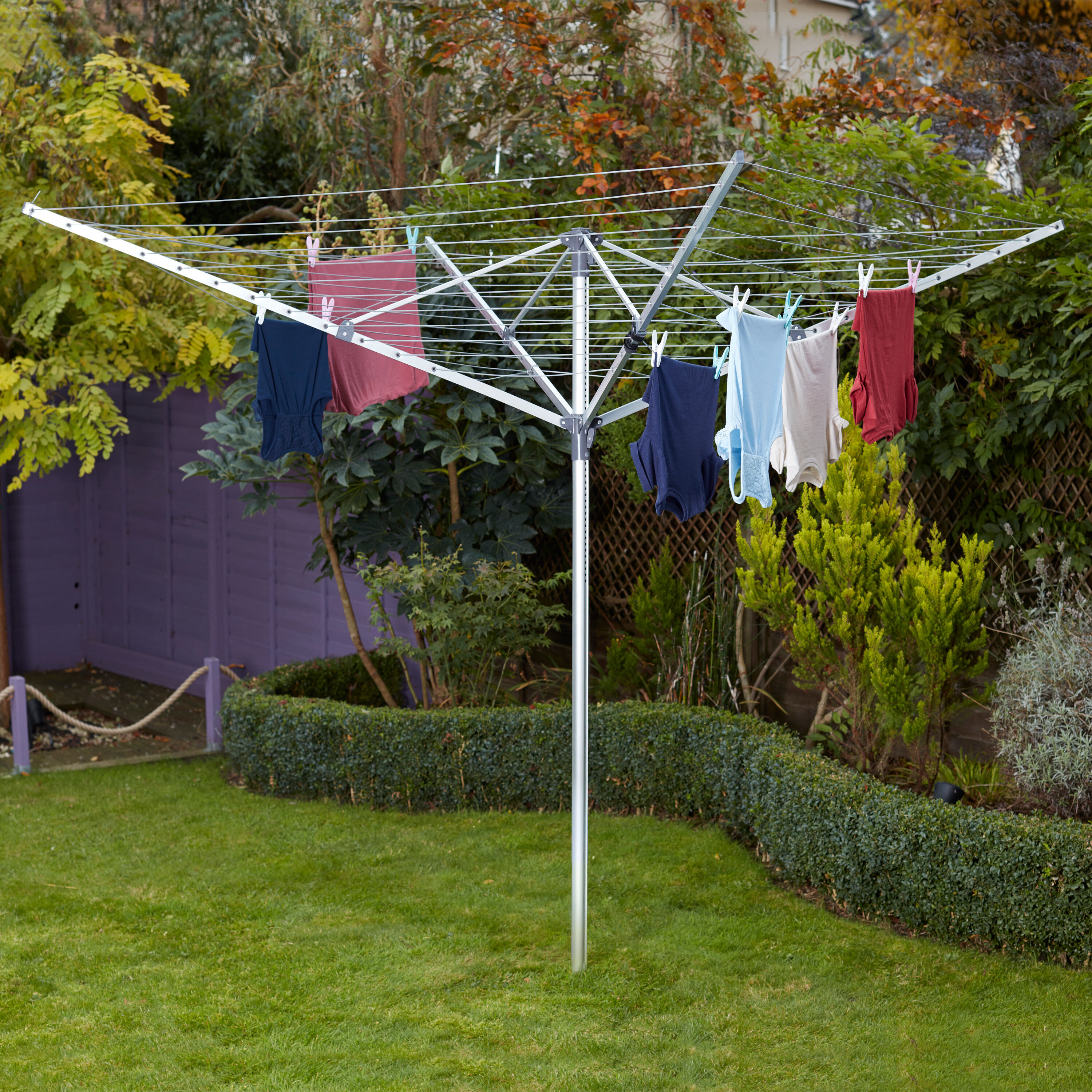 Innotic Rotary Airer 4-arm 50m Washing Line Umbrella-Shape Drying ClothesLine Folding Standing Laundry Rack with Spike for Outdoor Garden