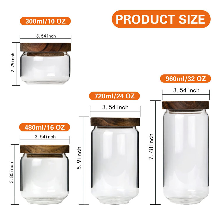 Cute Glass Storage Canister Holder With Airtight Wood Lid, Modern  Decorative Small Container Jar For Coffee, Spice, Candy, Salt, Cookie,  Condiment, ...