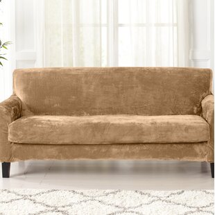 Velvet Plush Box Cushion Sofa Slipcover By Canora Grey
