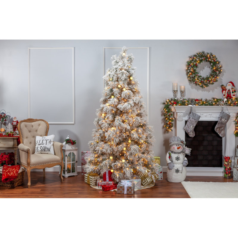 LED Heavy Flocked Arctic 7.5' Silver Pine Artificial Christmas Tree