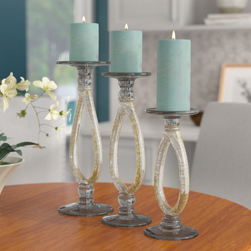 Winston Porter 3 Piece Contemporary Glass Candlestick Set & Reviews