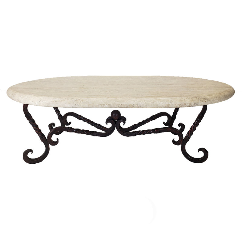 Mexports By Susana Molina Elegant Coffee Table With Oval Copper Top With Natural Finish And Upscale Wrought Iron Legs