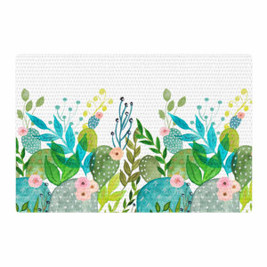 Li Zamperini Cute Foliage Watercolor White/Teal Area Rug