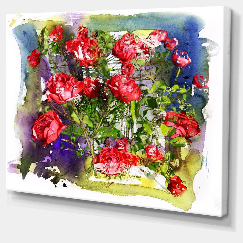 DesignArt 'Red Roses Bunch Watercolor' Painting Print on Wrapped Canvas ...