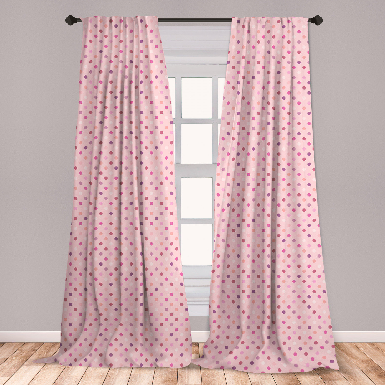 East Urban Home Ambesonne Pink And White Window Curtains Retro Pattern With Different Colored Polka Dots Country Style For Baby Girls Lightweight Decorative Panels Set Of 2 With Rod Pocket 56 X