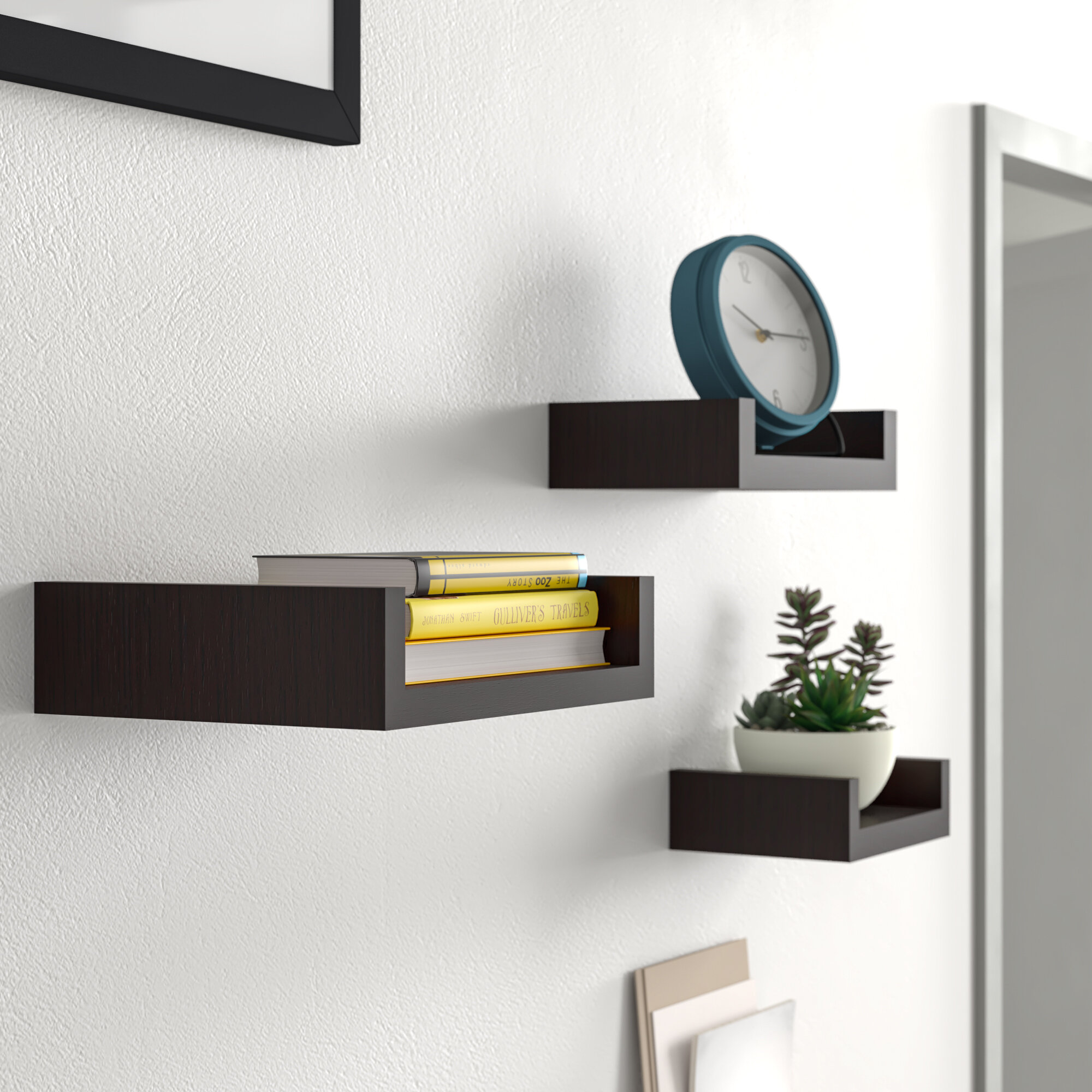 3PCS U Shape Floating Wall Shelves Storage Display Shelf 3 Color Options 
