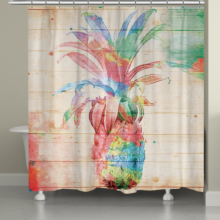 72x72'' Watercolor Pineapple Bathroom Shower Curtain Fabric 12 Hooks Waterproof 