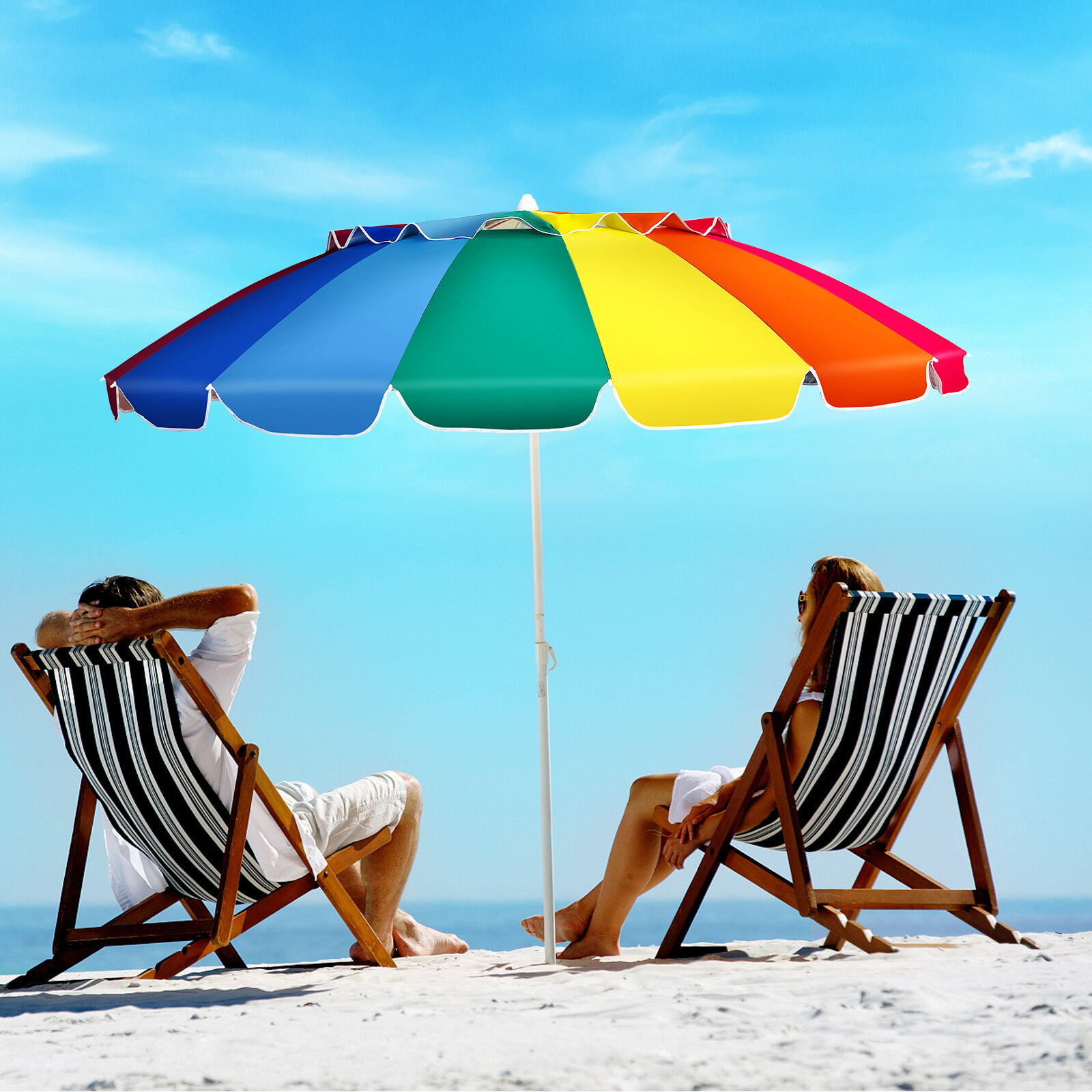 Adjustable Picnic Multi Colour Garden Sun Beach Umbrella Pole Parasol Sun Shade 