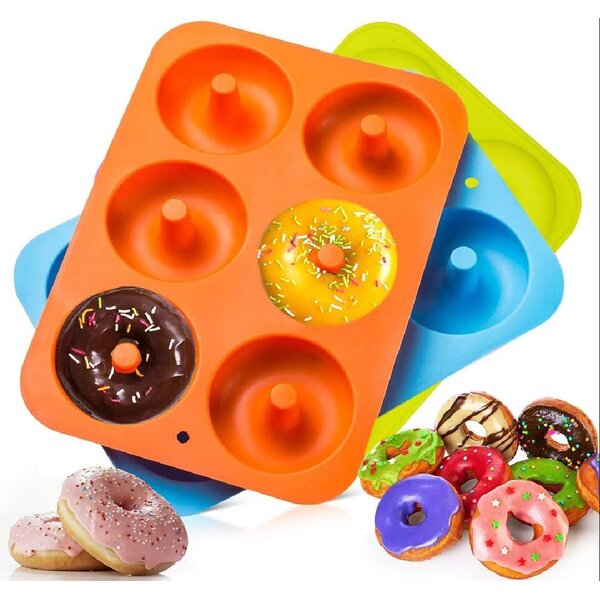 Microwave Professional Premium Silicone Donut Pan 3-Pack Non Stick Doughnut Pans for Baking with 6 Slots Reusable Bagel Mold Tray for Prolonged Use Freezer 