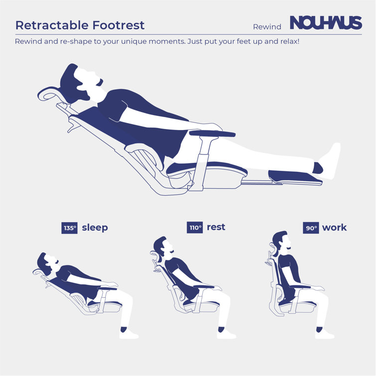 Nouhaus Inc Nouhaus Rewind Ergonomic Office Chair With Footrest And Lumbar Support. Swivel