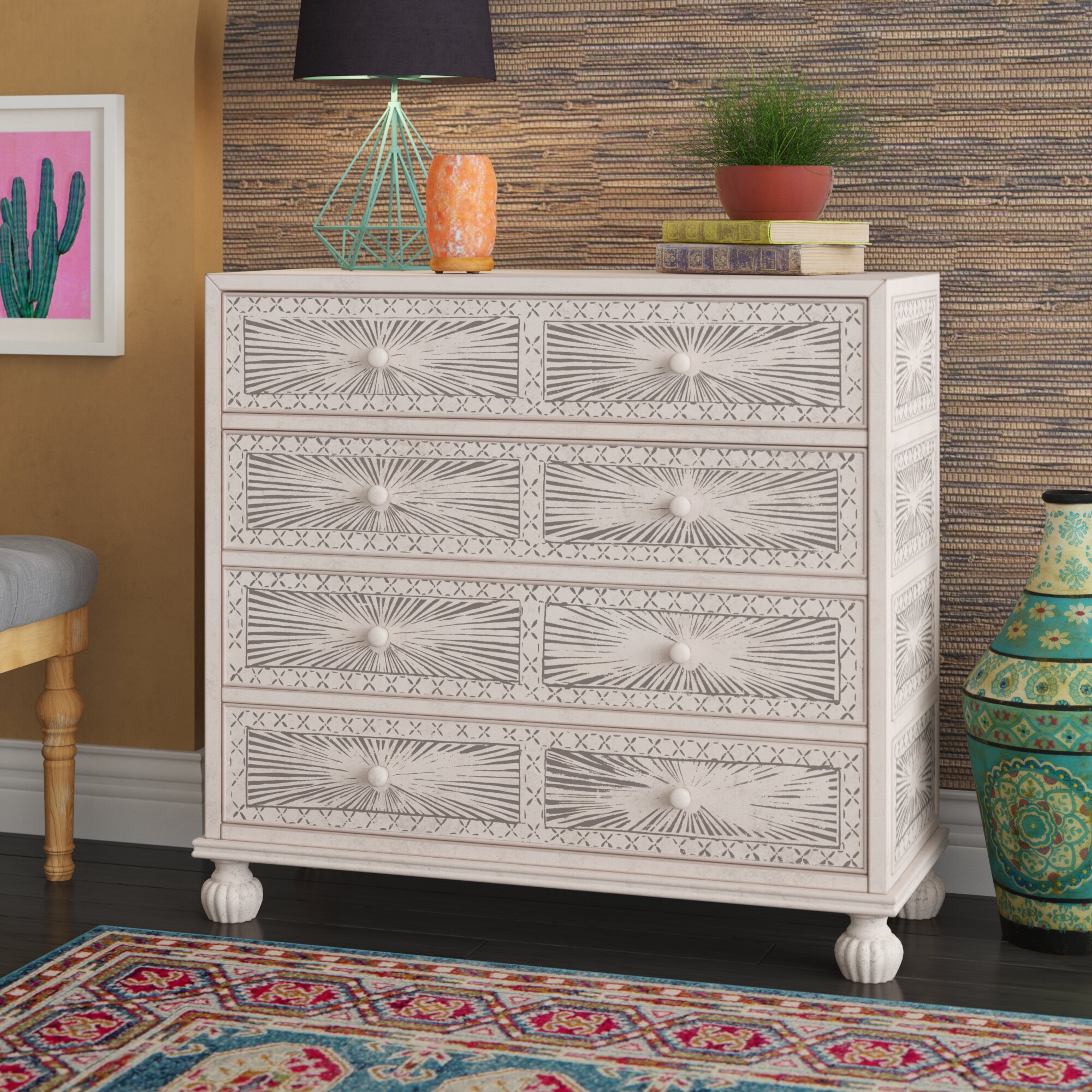 Mistana Stevens Traditional Hand Painted 4 Drawer Accent Chest
