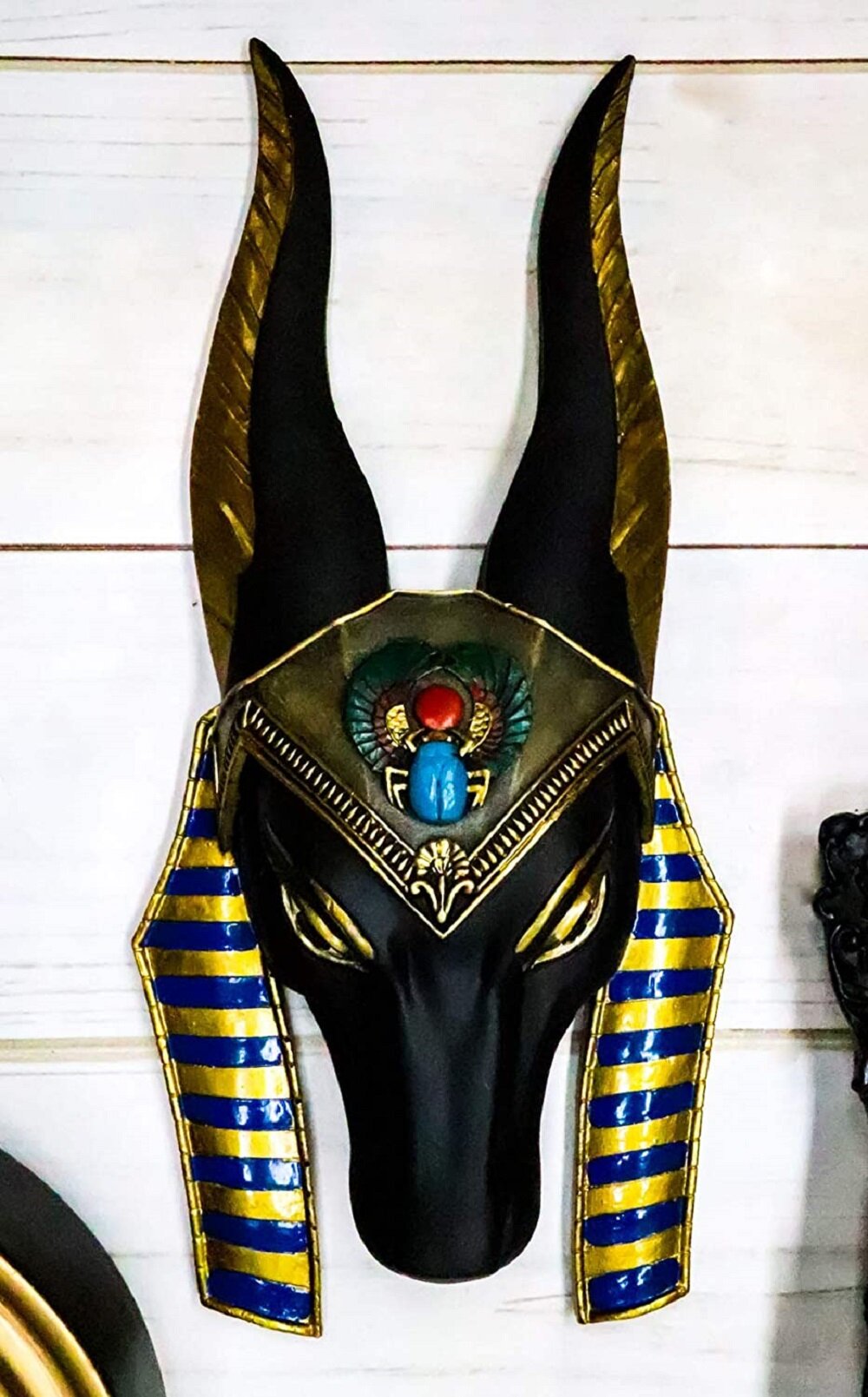 Ebros Colorful Egyptian Classical Deity Jackal Headed Anubis God Of  Afterlife And Mummification Head Bust With Winged Scarab Crown Wall Decor  Plaque 