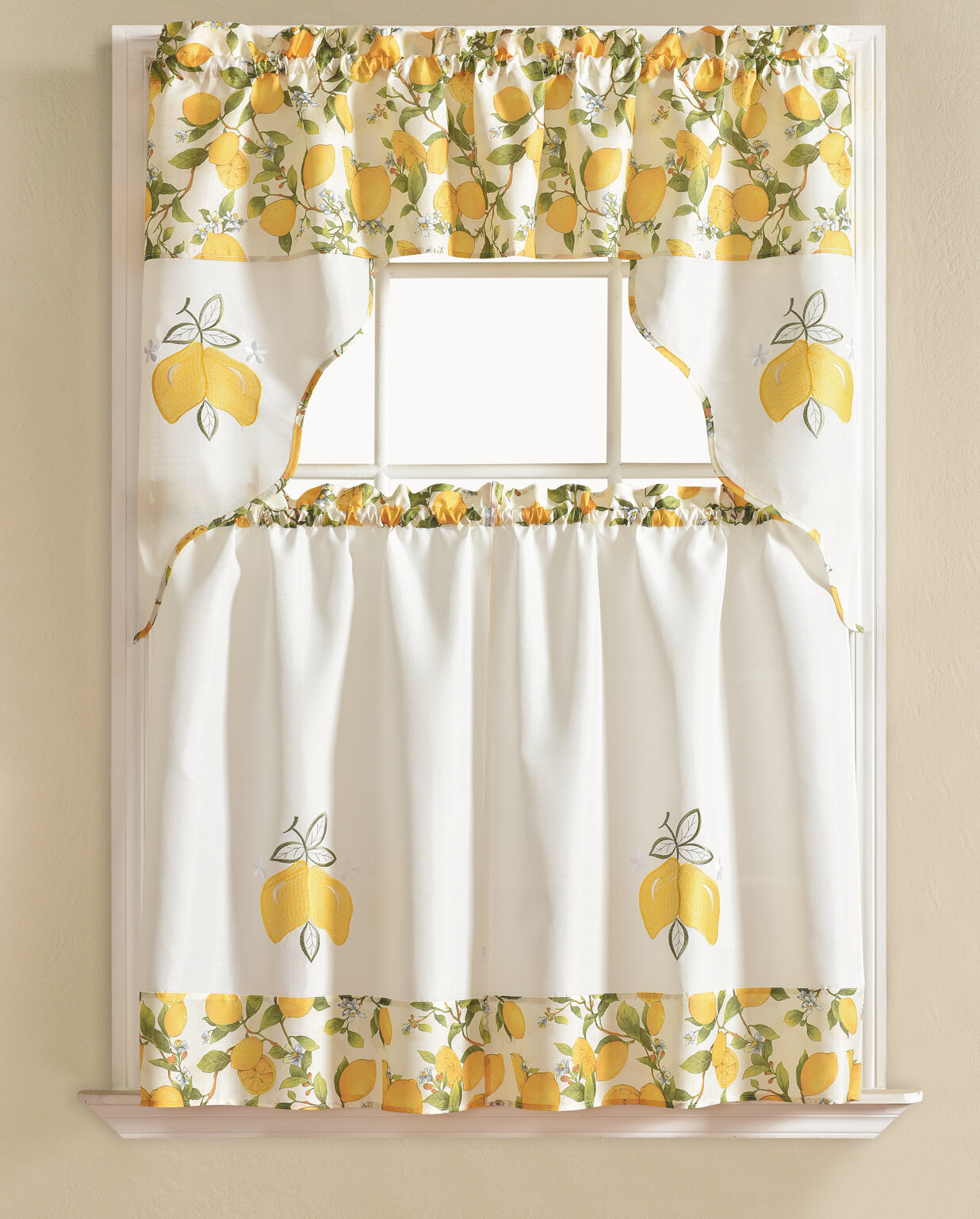 August Grove® Beauchamp Swag Kitchen Curtain in White/Yellow & Reviews ...