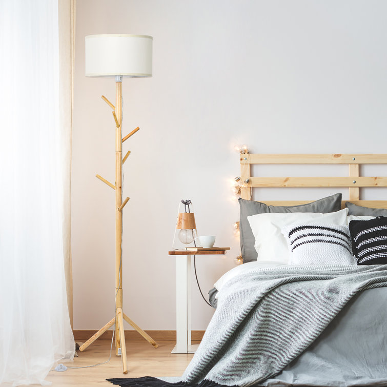 Latitude Run® Modern Wood Tripod Standing Floor Lamp Coat Rack For ...