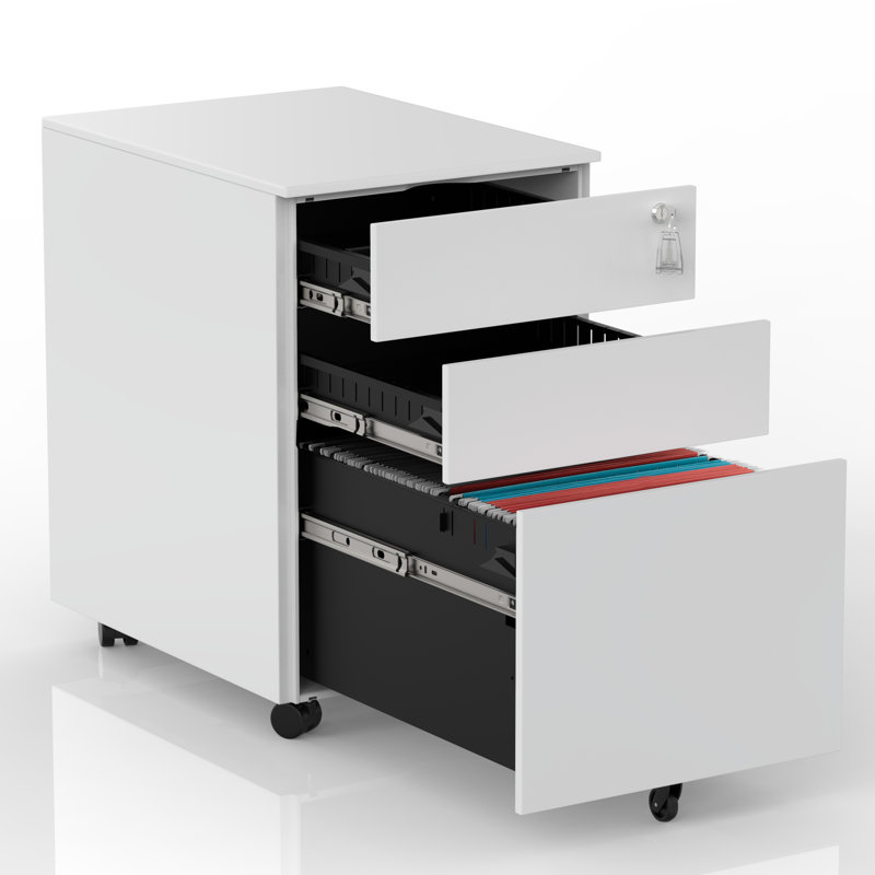 Inbox Zero Three Drawer File Cabinet Mobile Metal Lockable File Cabinet Under Desk Fully Assembled Except For 5 Castors Black Wayfair Ca