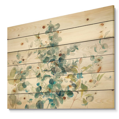 Eucalyptus Natural Element - Farmhouse Print on Natural Pine Wood
