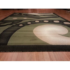 Hand-Carved Green Area Rug