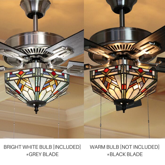 52 Londono Bungalow Mission Glass 5 Blade Ceiling Fan Light Kit Included