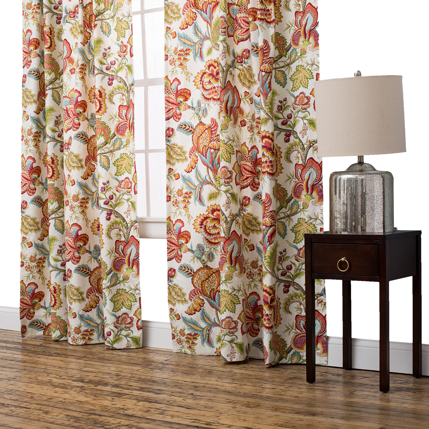 The Pillow Collection Jacobean Nature/Floral SemiSheer Rod Pocket