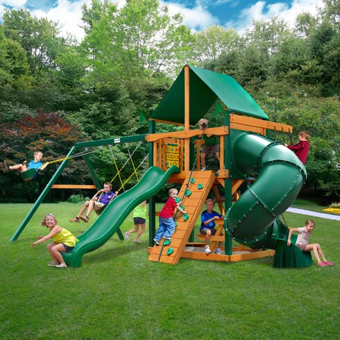 Gorilla Playsets Mountainer Swing Set with Green Vinyl Canopy