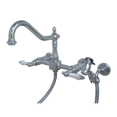 heritage double handle widespread wall mount kitchen faucet with wall mounted side spray - Wall Mount Kitchen Faucet heritage double handle widespread wall mount kitchen faucet with wall mounted side spray - Wall Mount Kitchen Faucet