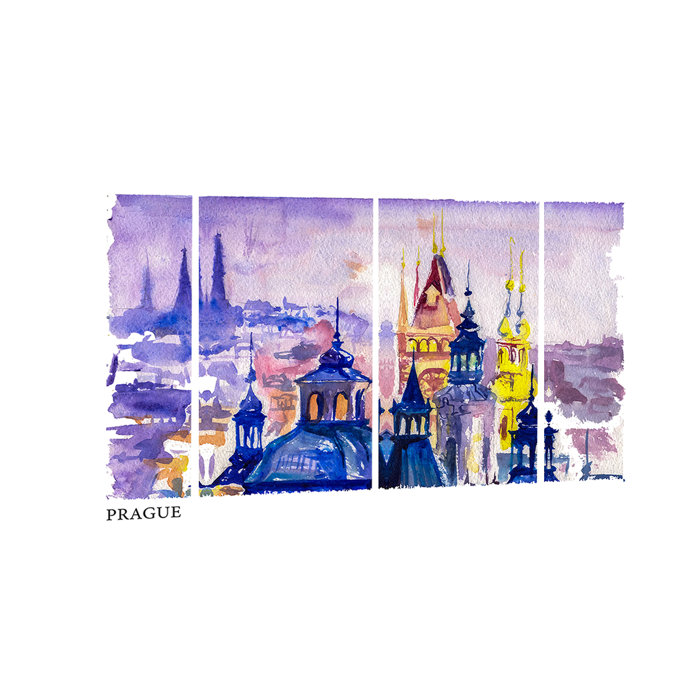 Designart Prague Vector Illustration Cityscape 4 Piece Painting