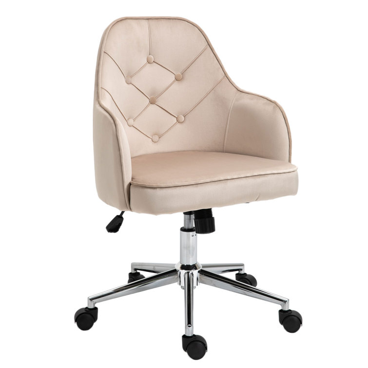 Chic Office Chair with Golden Metal Legs Task Chair Upholstered Mid-Back Velvet Fabric Work Study Desk Chair-Ivory Chic Office Chair with Golden Metal Legs Task Chair Upholstered Mid-Back Velvet Fabric Work Study Desk Chair-Ivory