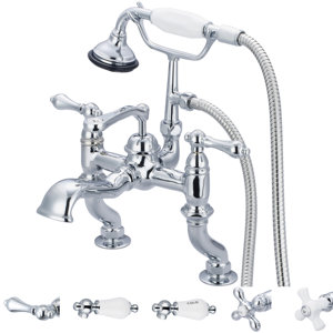 Stonington Adjustable Center Deck Mount Tub Faucet With Handheld Shower