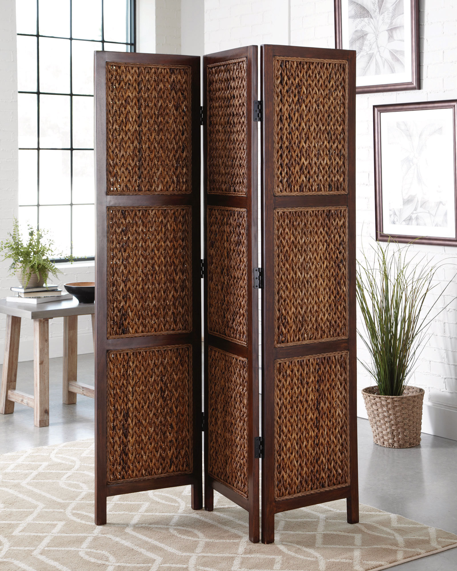 partition for living room on Brown Panana 4 Panel Solid Hand Made Wicker Living Room Partitions Folding Divider Bedroom Privacy Screen