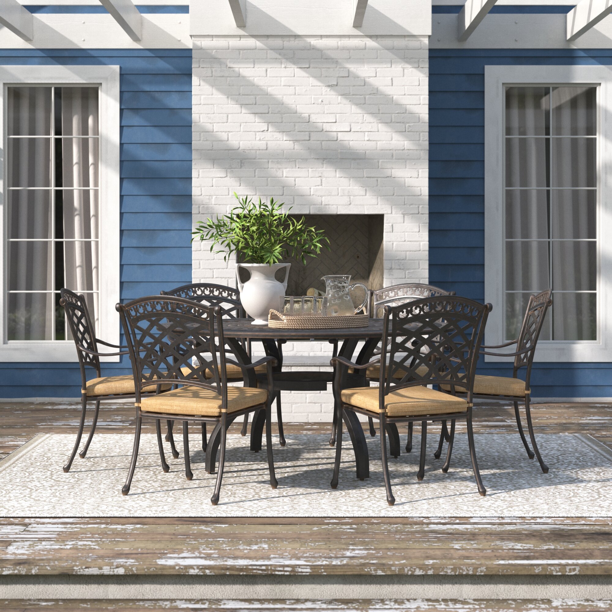 round patio table and six chairs