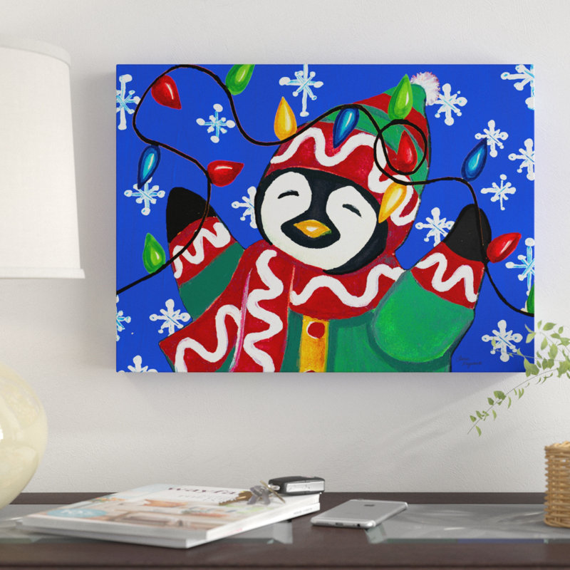 The Holiday Aisle Penguin Christmas Lights Acrylic Painting