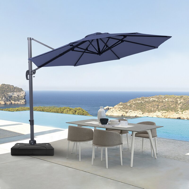 Arlmont Co 10 Ft Patio Cantilever Umbrella Outdoor Hanging Offset Umbrella With Crank And Cross Base Grey Umbrella Pole And Ribs 500h Fadesafe Canopy Reviews Wayfair Ca