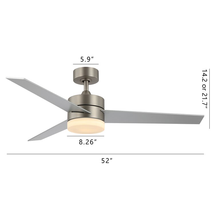 52” Modern Ceiling Fan Light with 15W 3 Color LED Light and 3 Reversible Blades