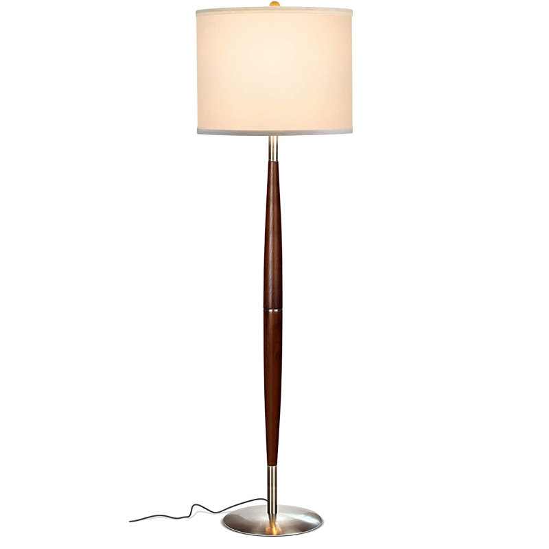Brightech Lucas Tall Free Standing Led Mid Century Wood Floor Lamp W Drum Shade Wayfair Wooden floor lamp (wood floor lamp made of brown wood). wayfair com