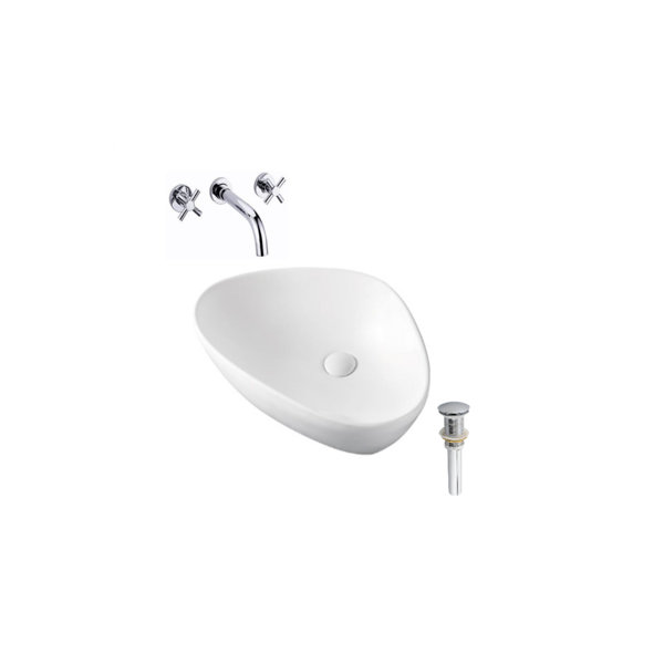 DROP Bath and Kitchen White Ceramic Triangular Vessel Bathroom Sink ...