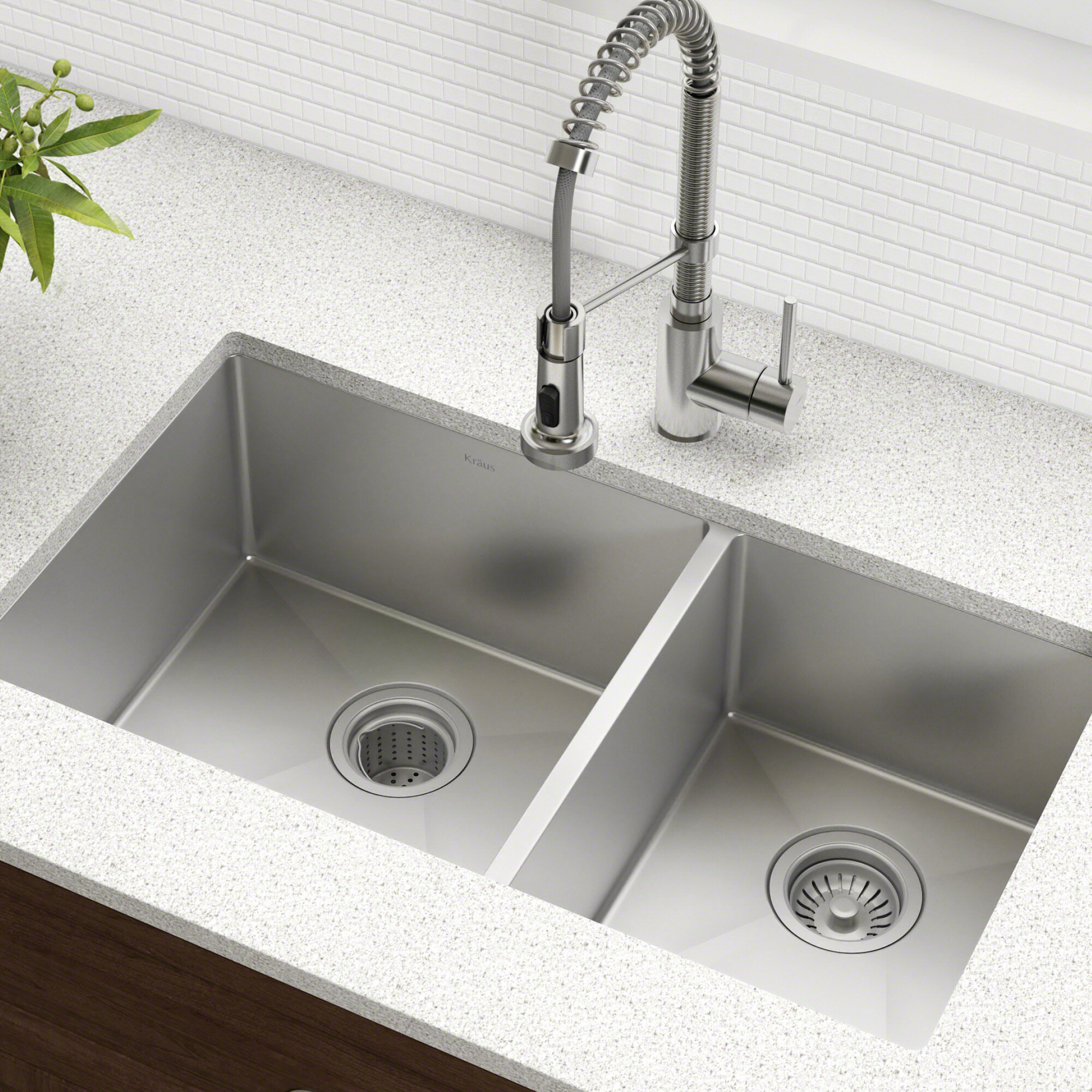 Kitchen Sink 33 L X 19 W Double Basin Undermount With Basket Strainer