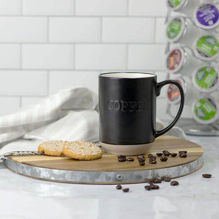 Latte Mugs 15 oz Black Tea Cups Sheffield Home Set of Stoneware Coffee Mugs- 4 Printed Coffee Cups 