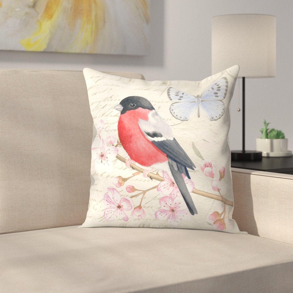East Urban Home Bullfinch Peach Blossom Throw Pillow Wayfair