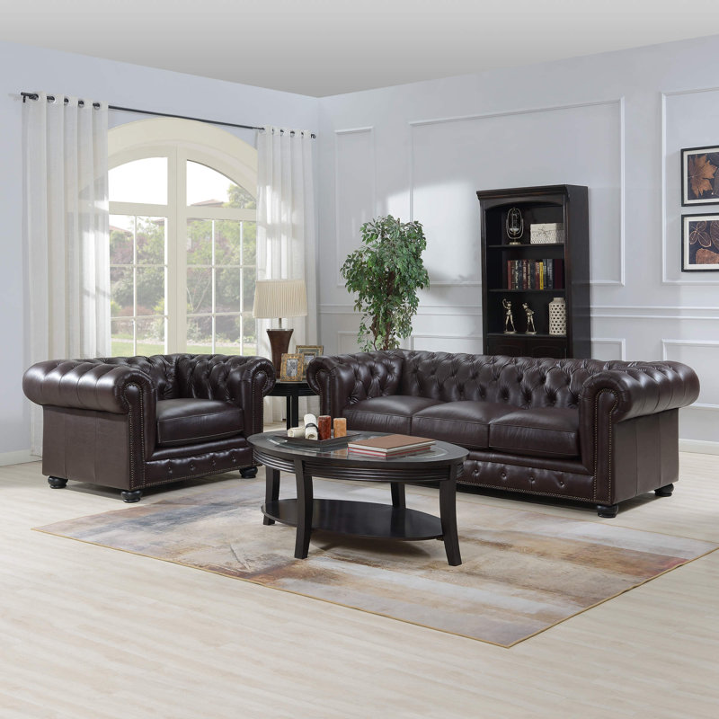 Cargill Genuine Leather Chesterfield 95 Rolled Arm Sofa Reviews