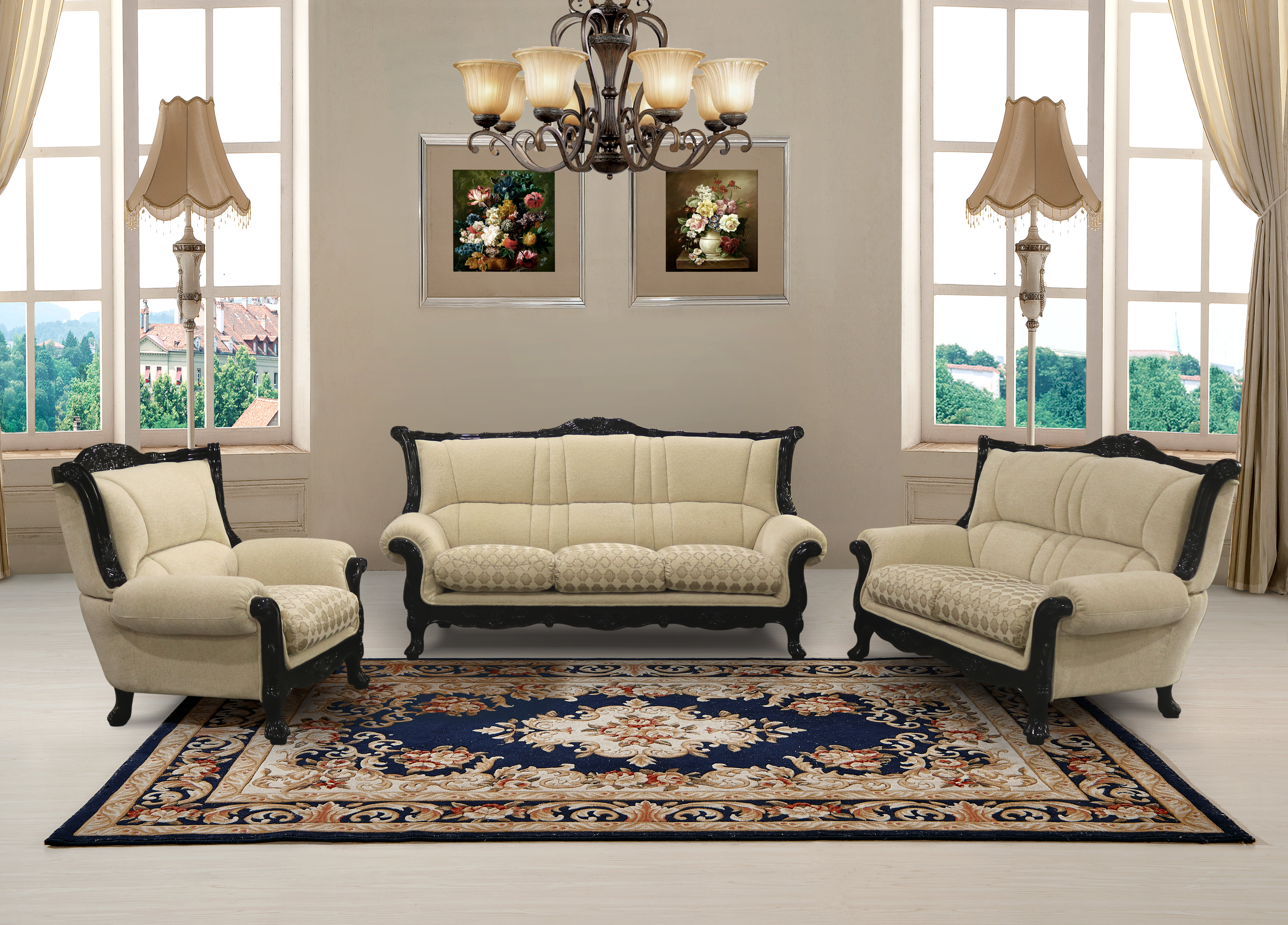 Astoria Grand Vidette 3 Piece Beige And Gold Embossed Fabric Standard Living Room Set Wayfairca