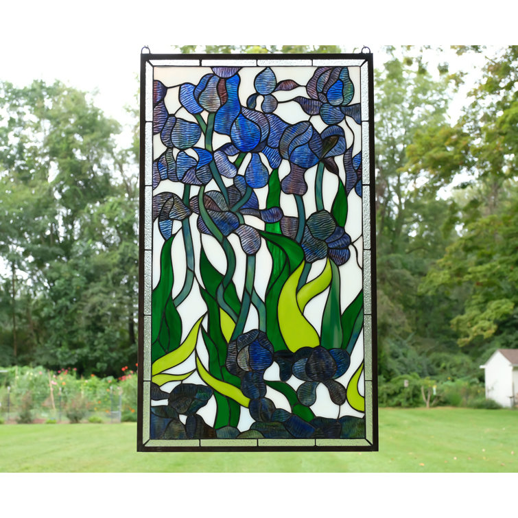 World Menagerie Iris Flowers Stained Glass Window Panel Wayfair